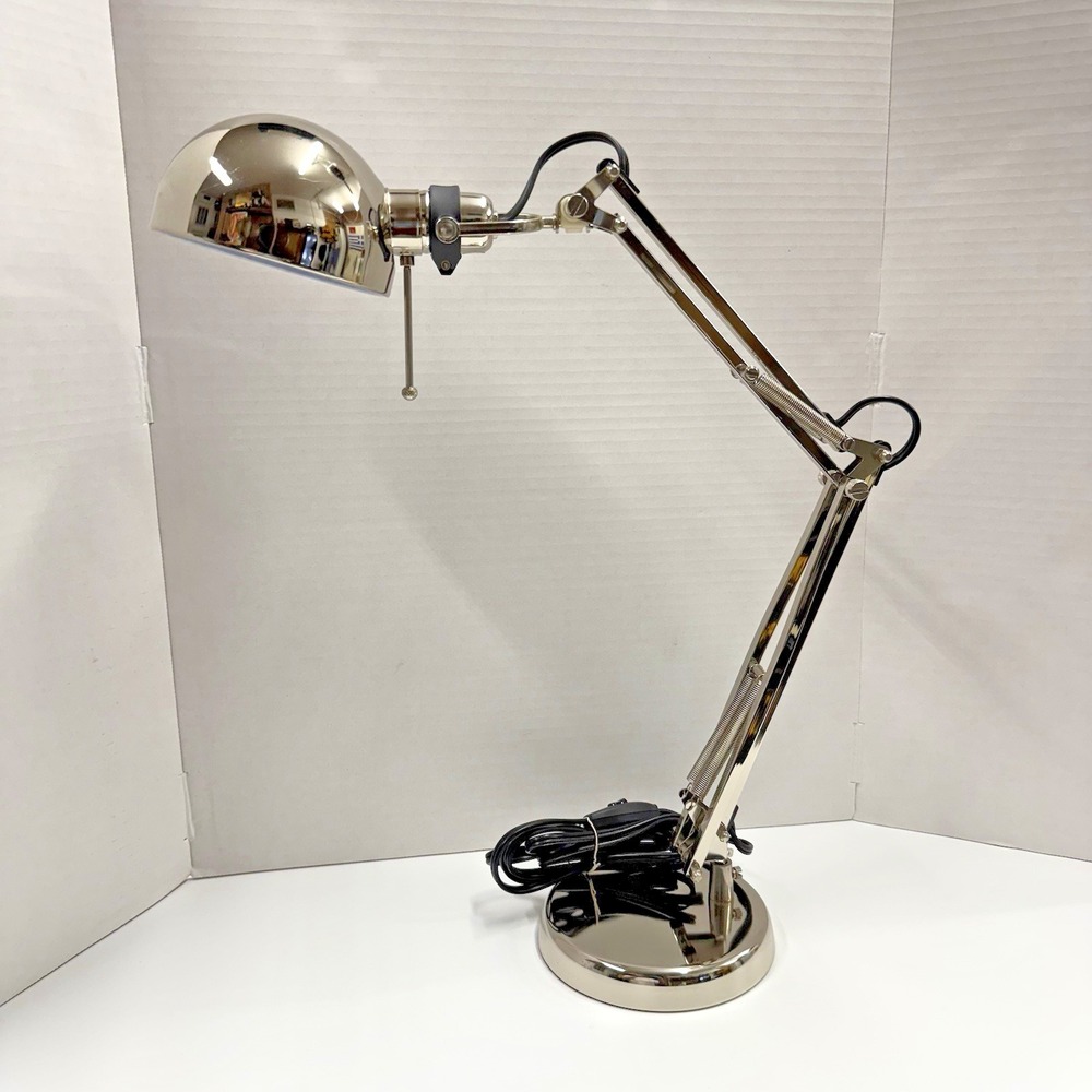IKEA FORSA Chrome Silver Desk Work Lamp Adjustable Arm Head Metal Light